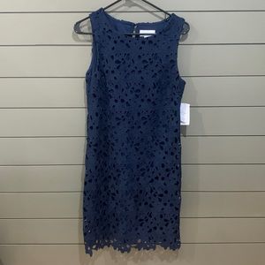 Jessica Simpson Navy Blue Sleeveless Floral Overlay Shift Dress